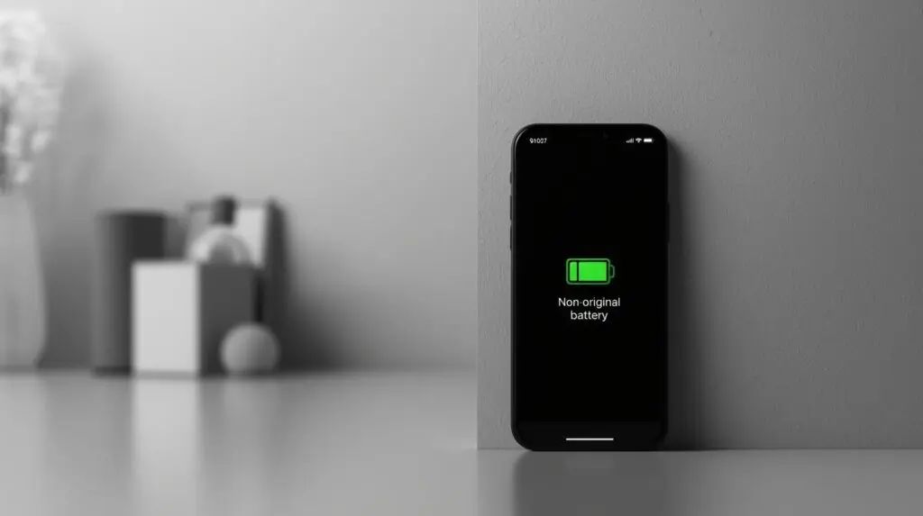 smartfon z komunikatem o nieoryginalnej baterii